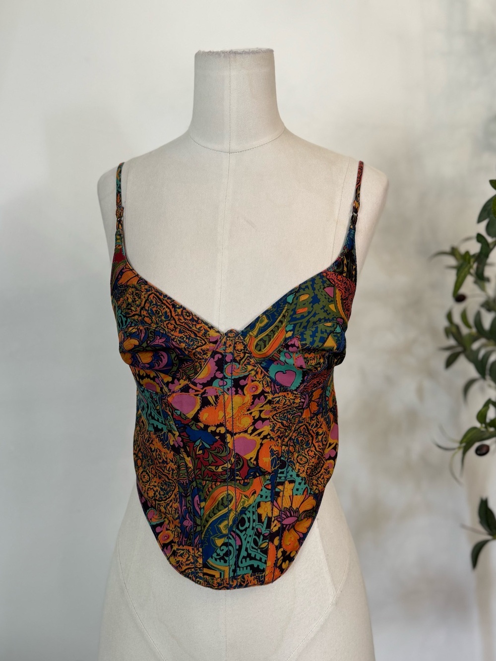Urban Outfitters UO Multicolor Paisley Corset Bustier Crop Top Size Small